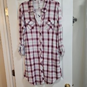 White Mark Red and White Plaid Long Sleeve Dress